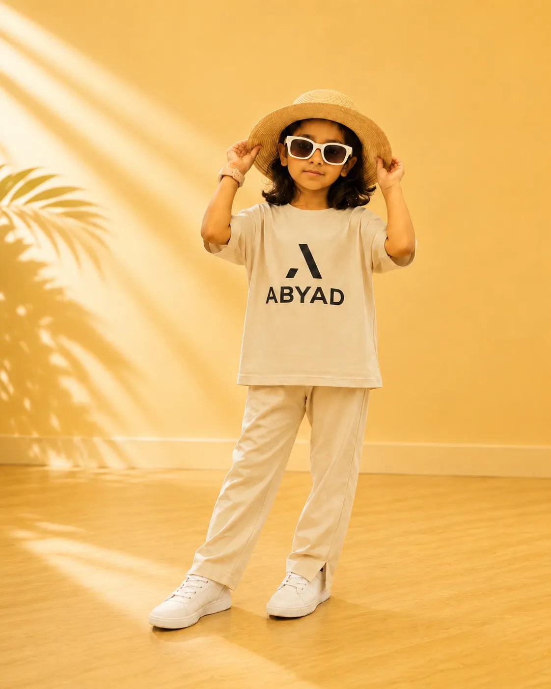 Printed T-Shirt & Split-hem Trousers - A
