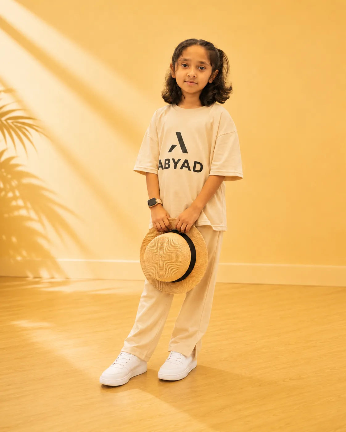 Printed T-Shirt & Split-hem Trousers - A