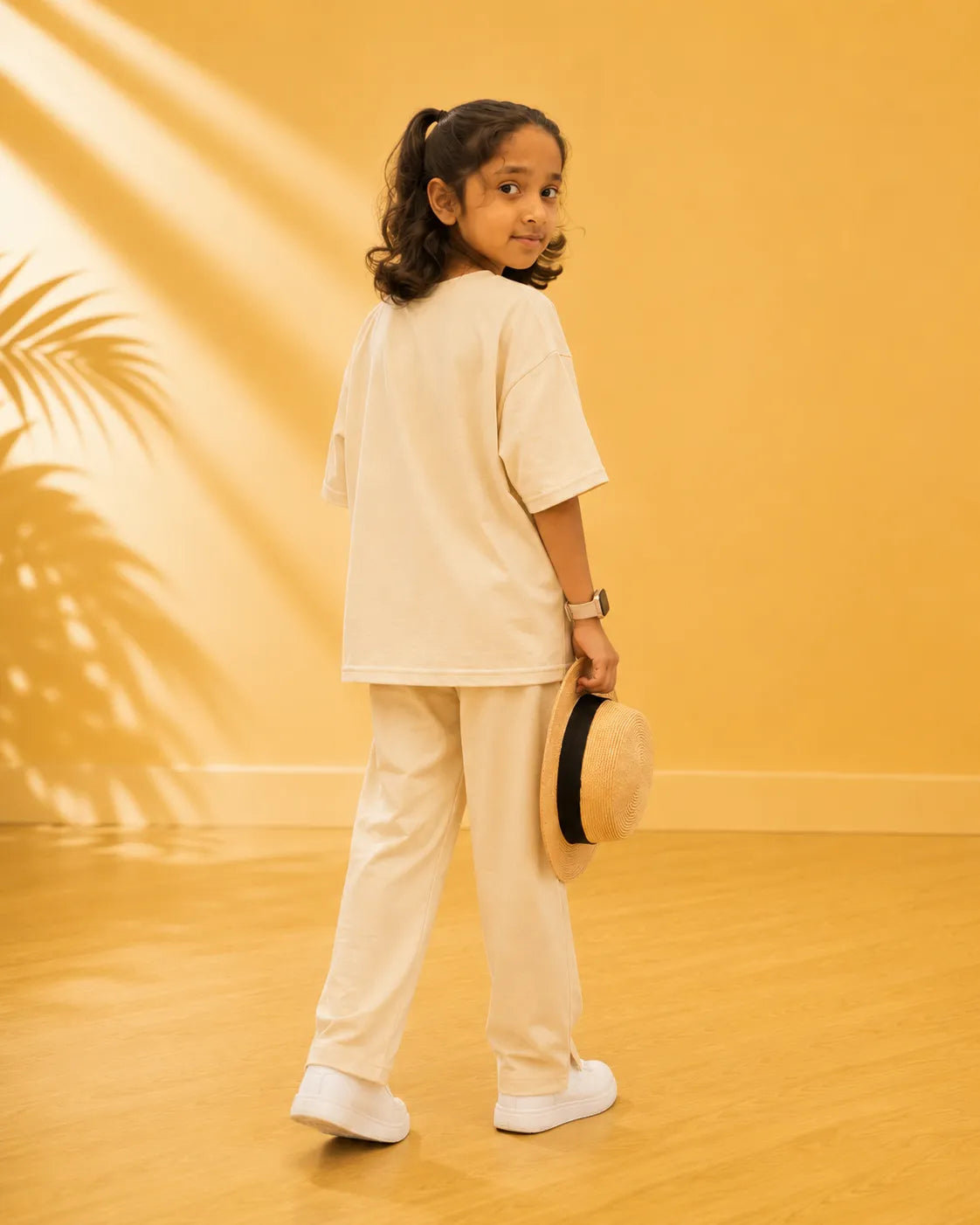 Printed T-Shirt & Split-hem Trousers - A